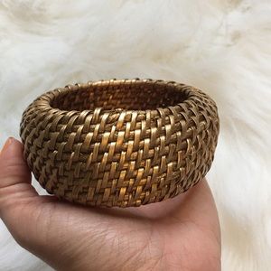 Gold straw basket woven bangle bracelet